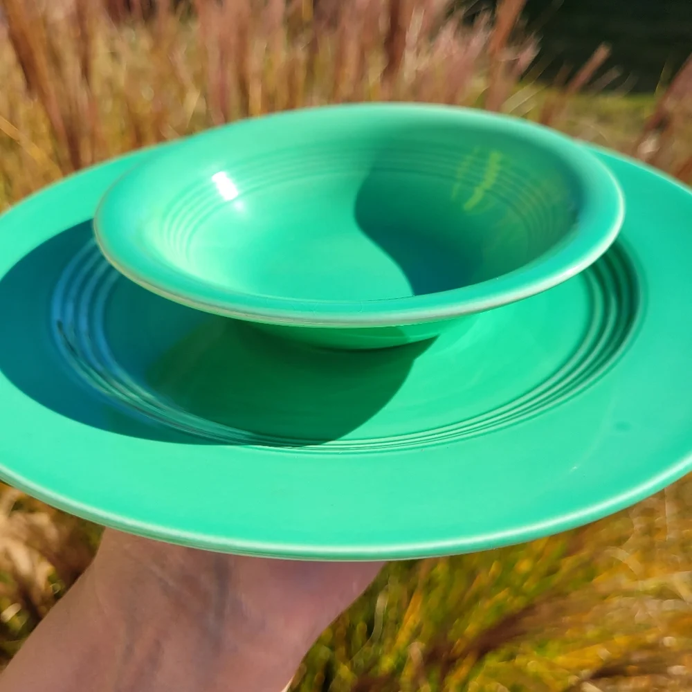 Vintage Homer Laughlin Harlequin ~ Green Plate and Bowl ~ Pretty!
